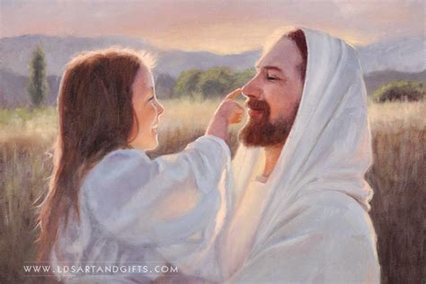 woman dressed in white holding flowers by lds artist